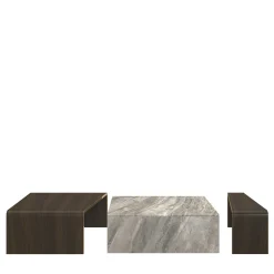 Set di 3 tavolini impilabili in marmo e legno