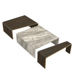 Set di 3 tavolini impilabili in marmo e legno