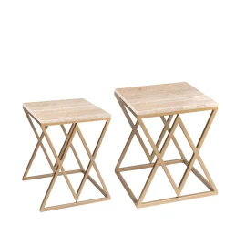 Set di 2 tavolini in travertino Stromboli e Vulcano