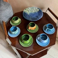 Set di 2 tazze da espresso blu oceano con piattino