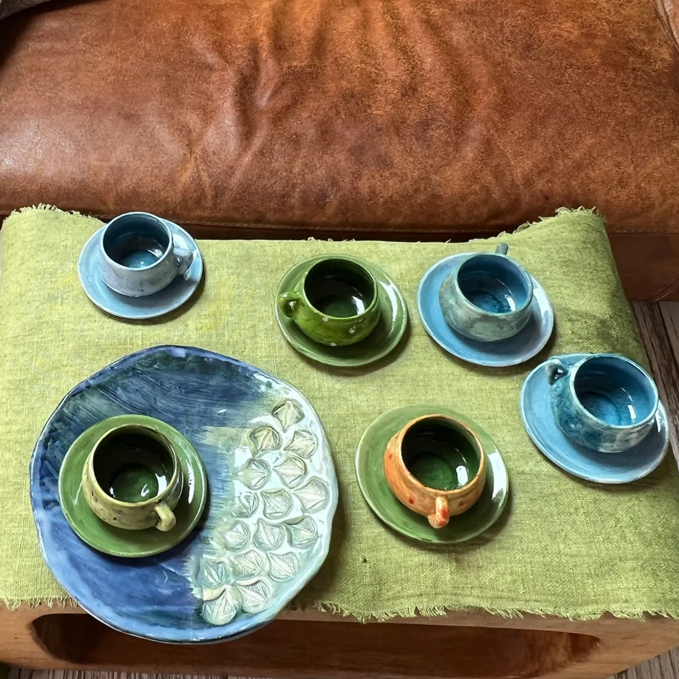 Set di 2 tazze da espresso blu oceano con piattino