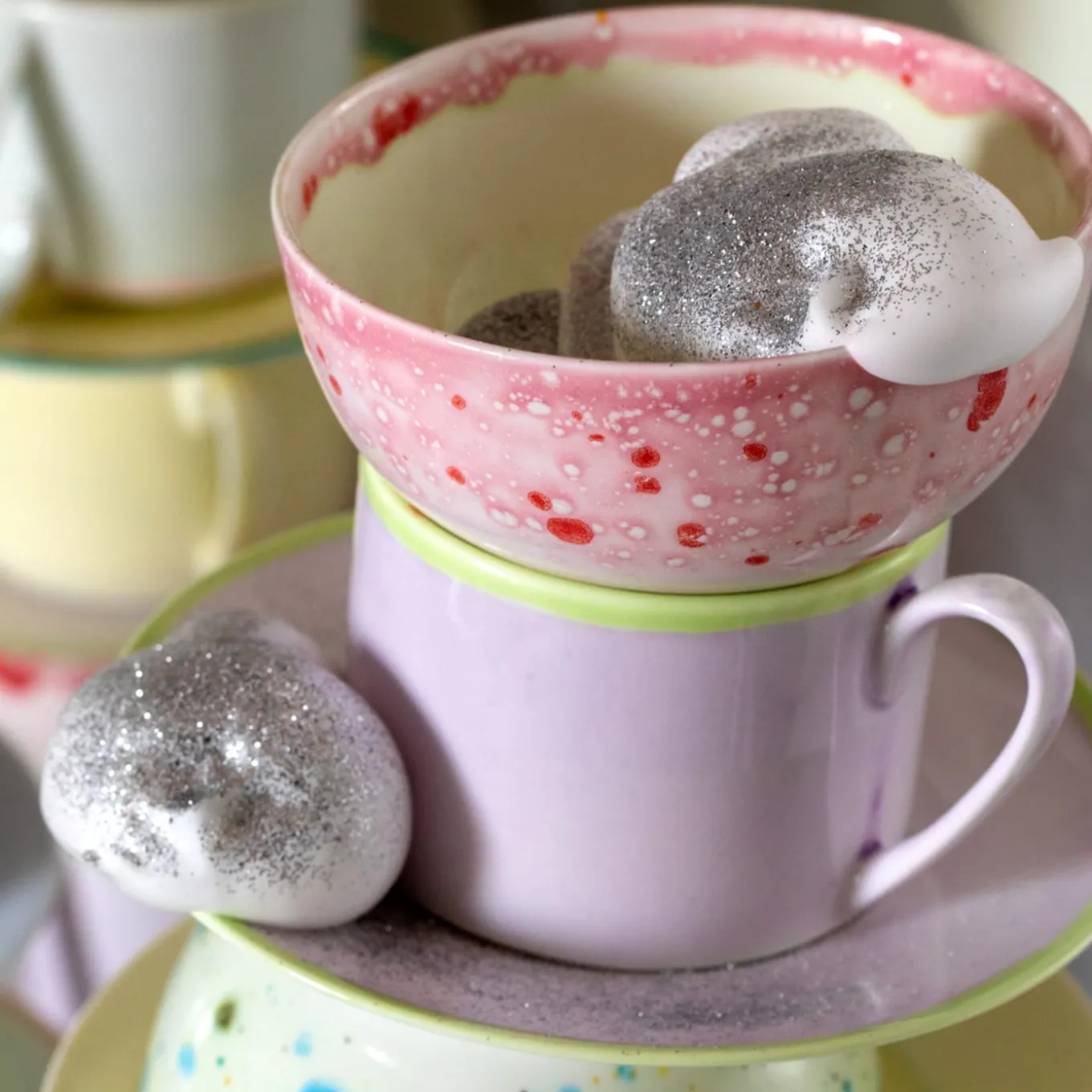 Set di 2 tazze e piattini Murrine Lilla