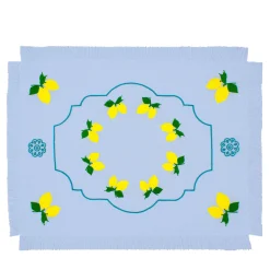 Set di 2 tovagliette azzurre con frange ricamate di Limoni