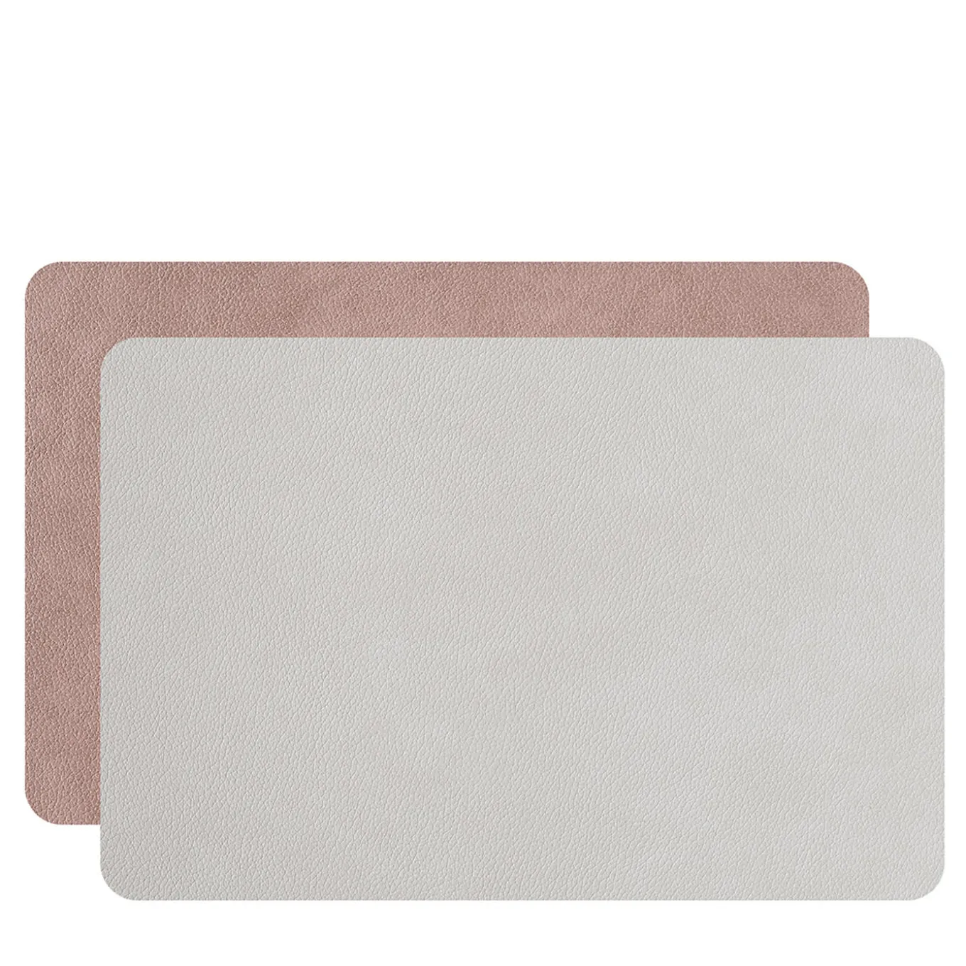 Set di 2 tovagliette bifacciali in pelle rosa cenere e ostrica
