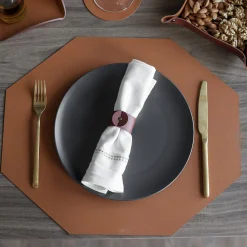 Set di 2 tovagliette bifacciali in pelle cognac e bordeaux #1