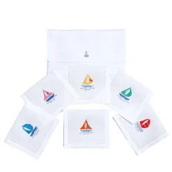 Set di 6 tovagliette da tavola rettangolari in lino multicolor con barche a vela
