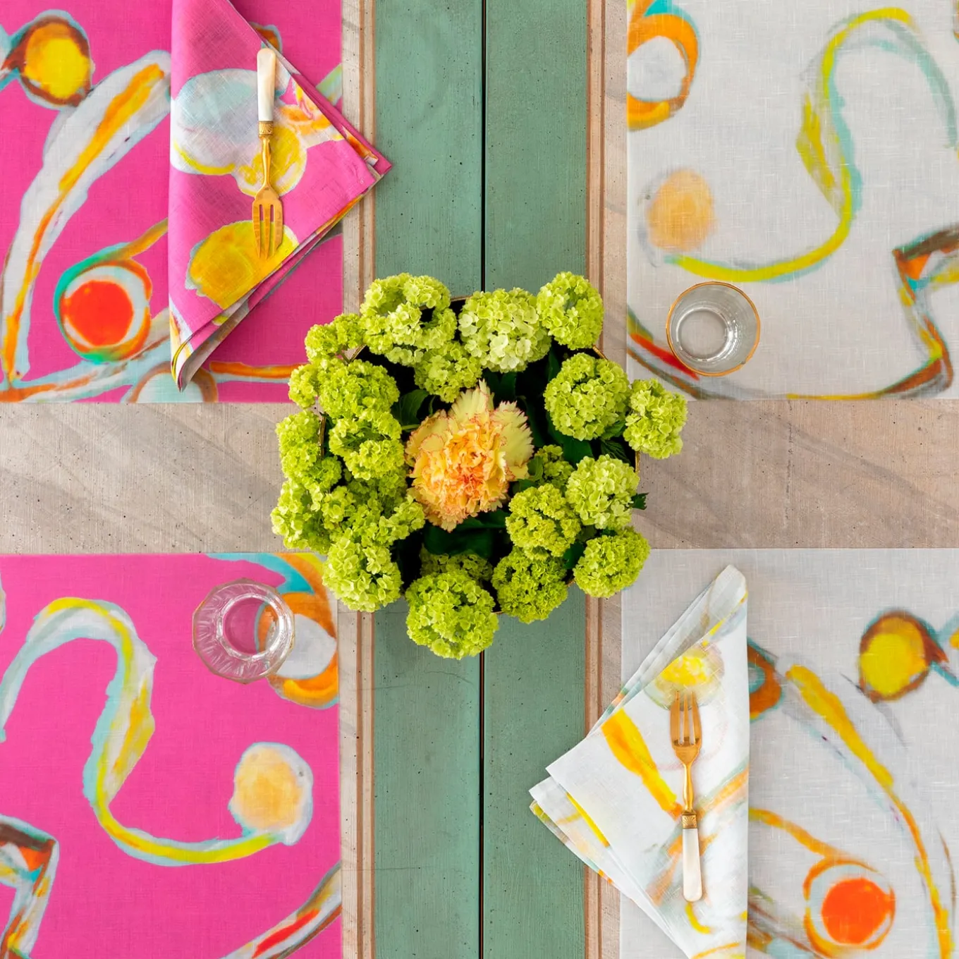 Set di 2 tovagliette e tovaglioli Light Flux in bianco