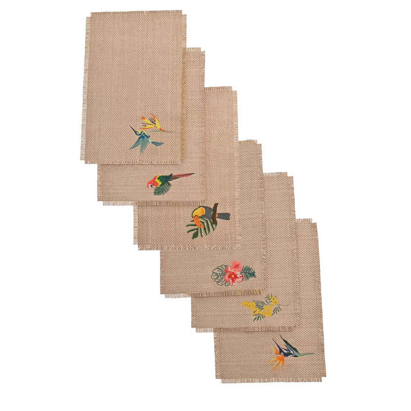 Set di 6 tovagliette in tessuto effetto rafia tropicale