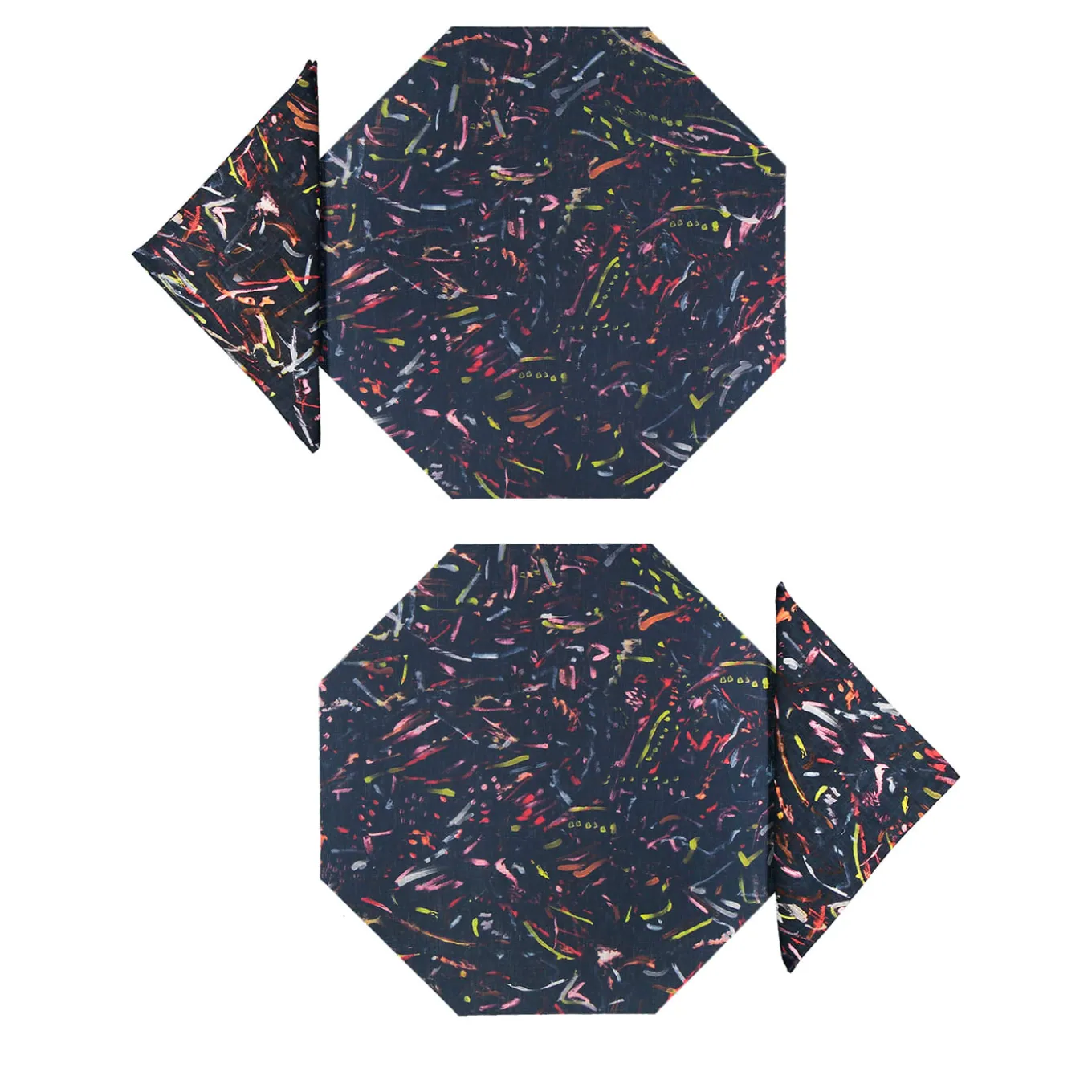 Set di 2 tovagliette ottagonali Night Light e tovaglioli