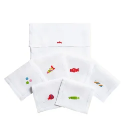 Set di 6 tovagliette per bevande in lino ricamate a mano Candy