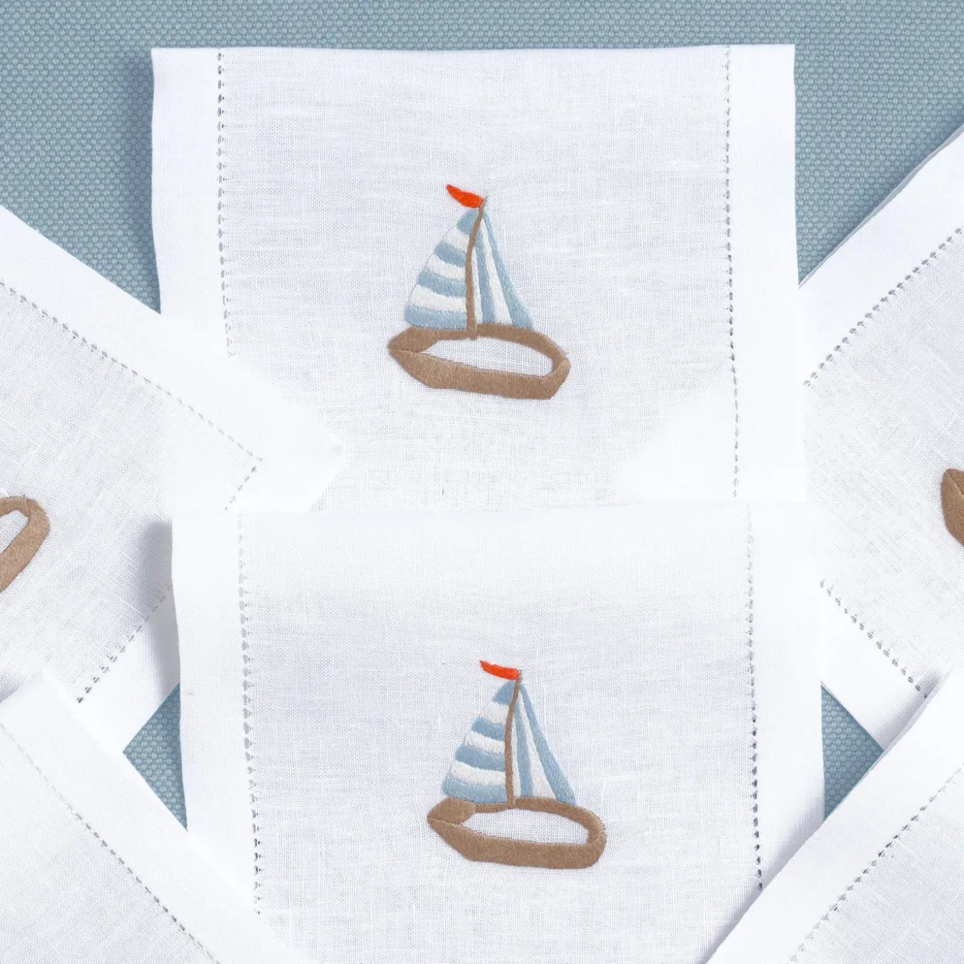 Set di 6 tovagliette rettangolari in lino per bevande Sailboats