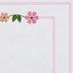Set di 4 Tovagliette Ricamate Margherita Rosa In Lino