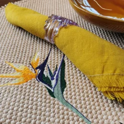 Set di 4 tovaglioli di lusso in puro lino Safran con frange a mano