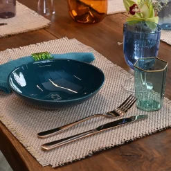 Set di 4 tovaglioli di lusso in puro lino smeraldo bordati a mano