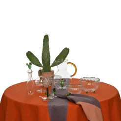 Set di 4 tovaglioli di lusso in lino rosa bicolore prugna-bronzo