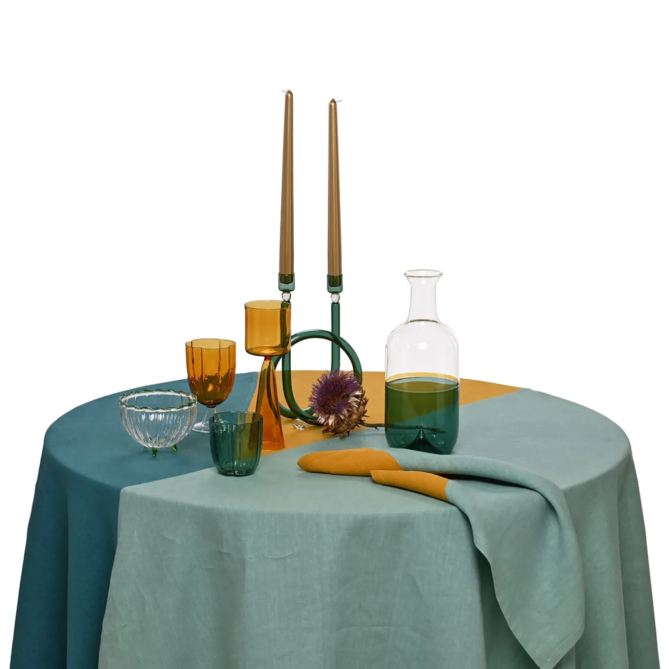 Set di 4 tovaglioli di lusso in lino bicolore Lichene-Saffron