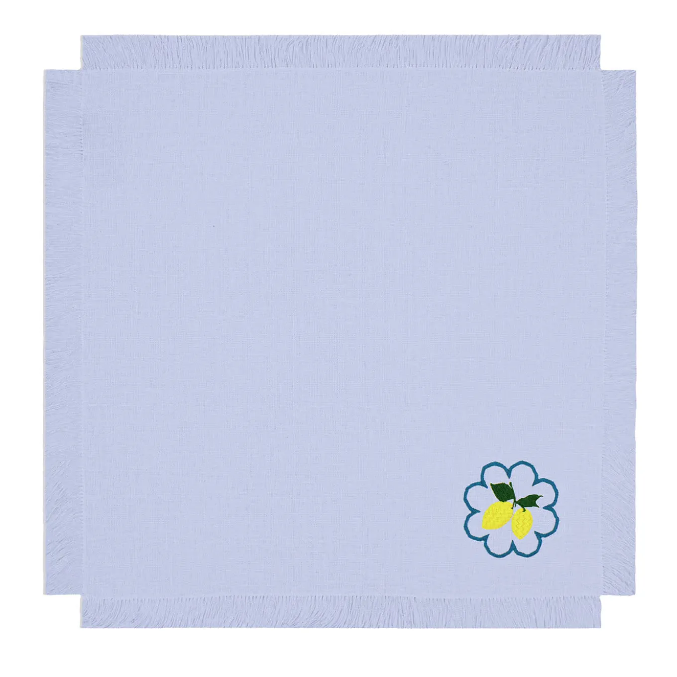 Set di 6 tovaglioli lilla ricamati con frange Limoni Multicolor