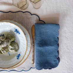 Set di 4 tovaglioli smerlati blu