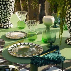 Set di 4 tovaglioli verde acqua con lunghe frange