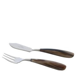 Set di sei forchette e coltelli da pesce in corno