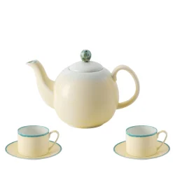 Set di teiera piccola gialla Murrine con due tazze da tè e piattini