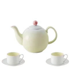 Set di teiera piccola Murrine Verde con due tazze da tè e piattini