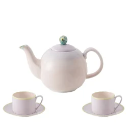 Set di Teiera Piccola Murrine Lilla con Due Tazzine da Tè e piattini