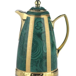 Set di thermos verdi e 6 tazze di cristallo con piattini