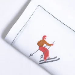 Set di tovagliette e tovaglioli ricamati a mano Ski #4