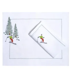Set di tovagliette e tovaglioli ricamati a mano Ski #2
