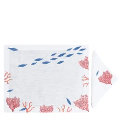 Set di tovagliette e tovaglioli in lino rettangolari Sardines