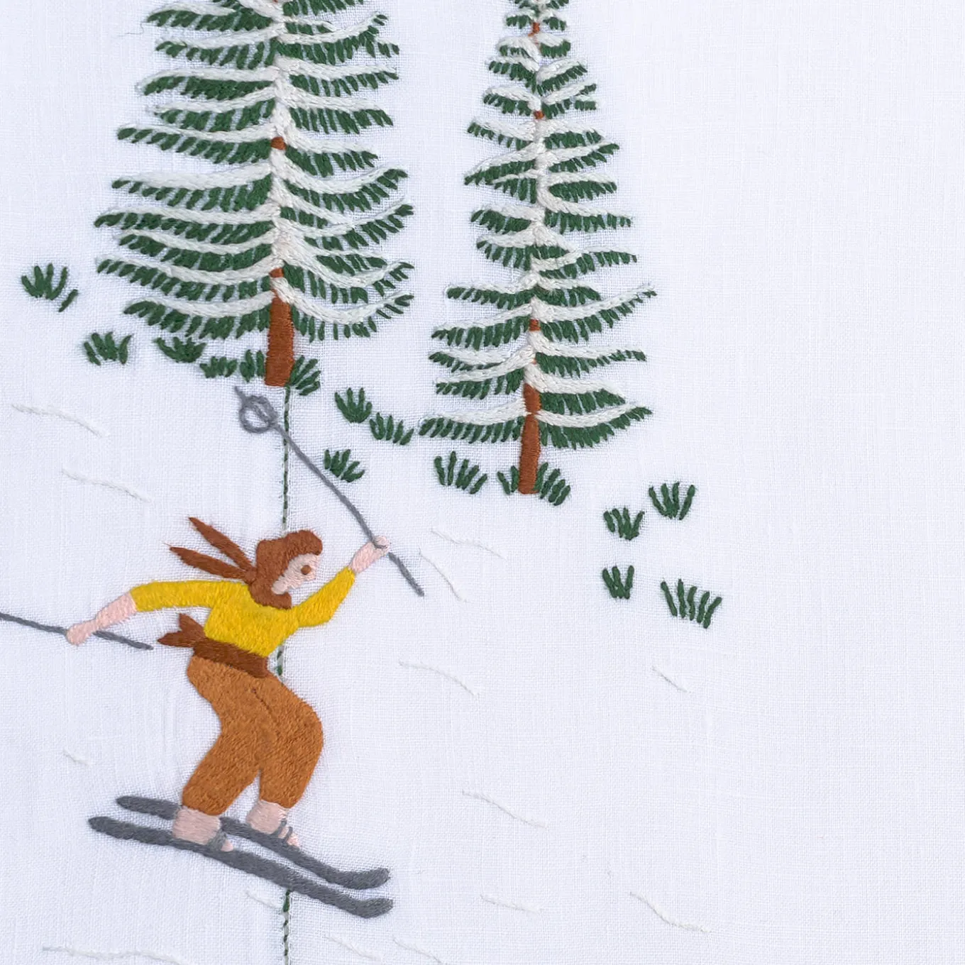 Set di tovagliette e tovaglioli ricamati a mano Ski #1