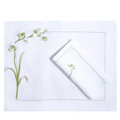 Set di tovagliette e tovaglioli rettangolari in lino Orchyd