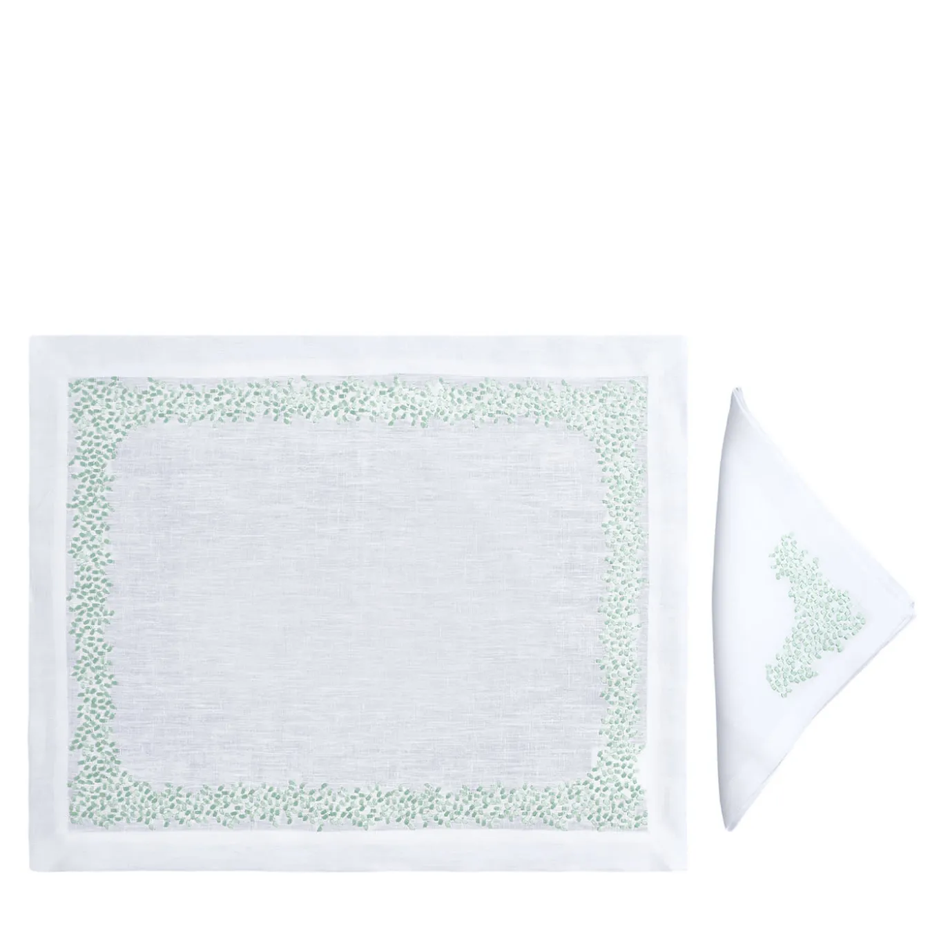 Set di tovagliette e tovaglioli in lino verde Firenze rettangolari