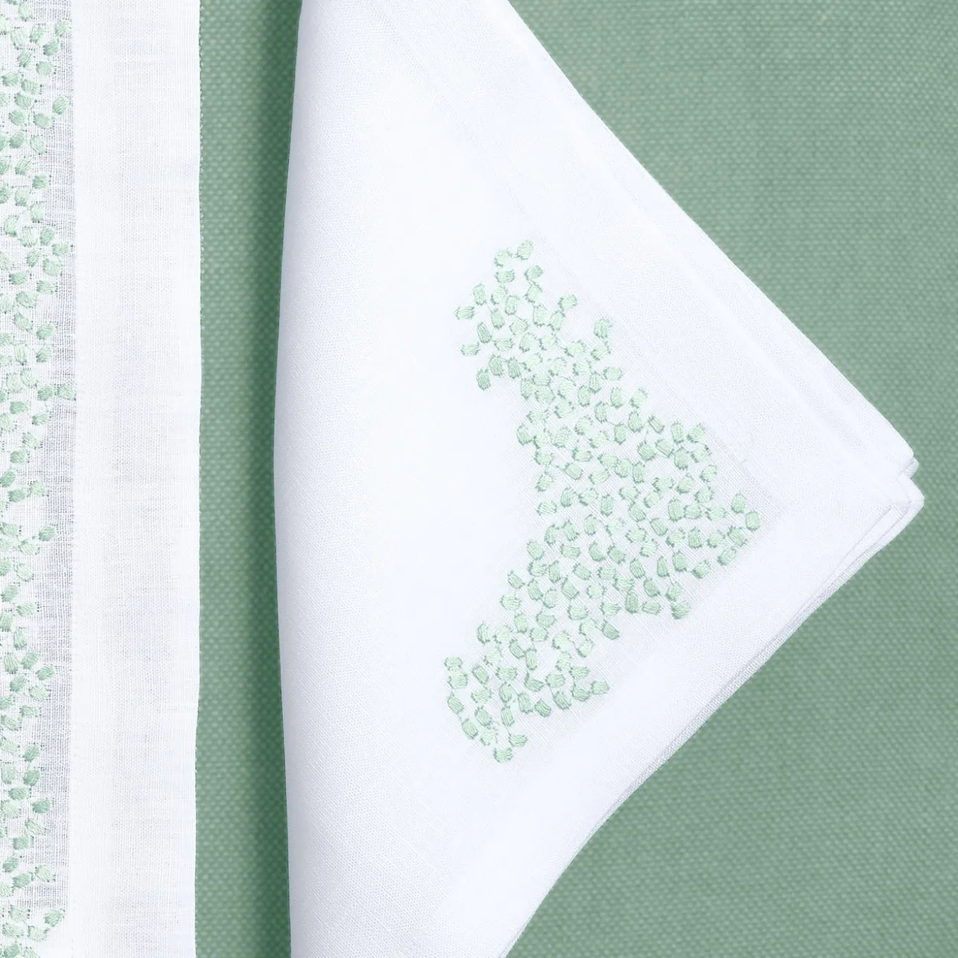 Set di tovagliette e tovaglioli in lino verde Firenze rettangolari