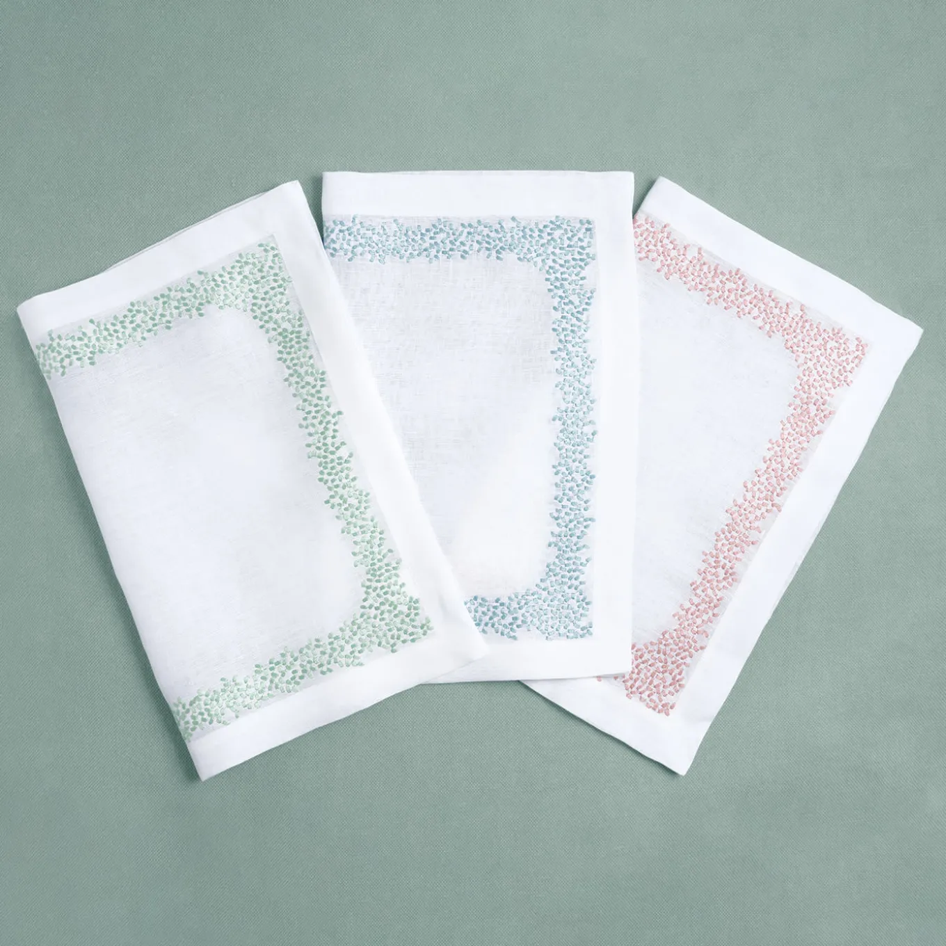 Set di tovagliette e tovaglioli in lino verde Firenze rettangolari