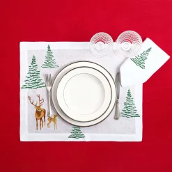 Set di tovagliette e tovaglioli rettangolari in lino con animali di montagna