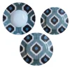 Set di tre piatti di ceramica Ikat in blu e bianco per 1
