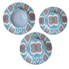 Set di tre piatti in ceramica Ikat in blu, rosso e bianco per 1