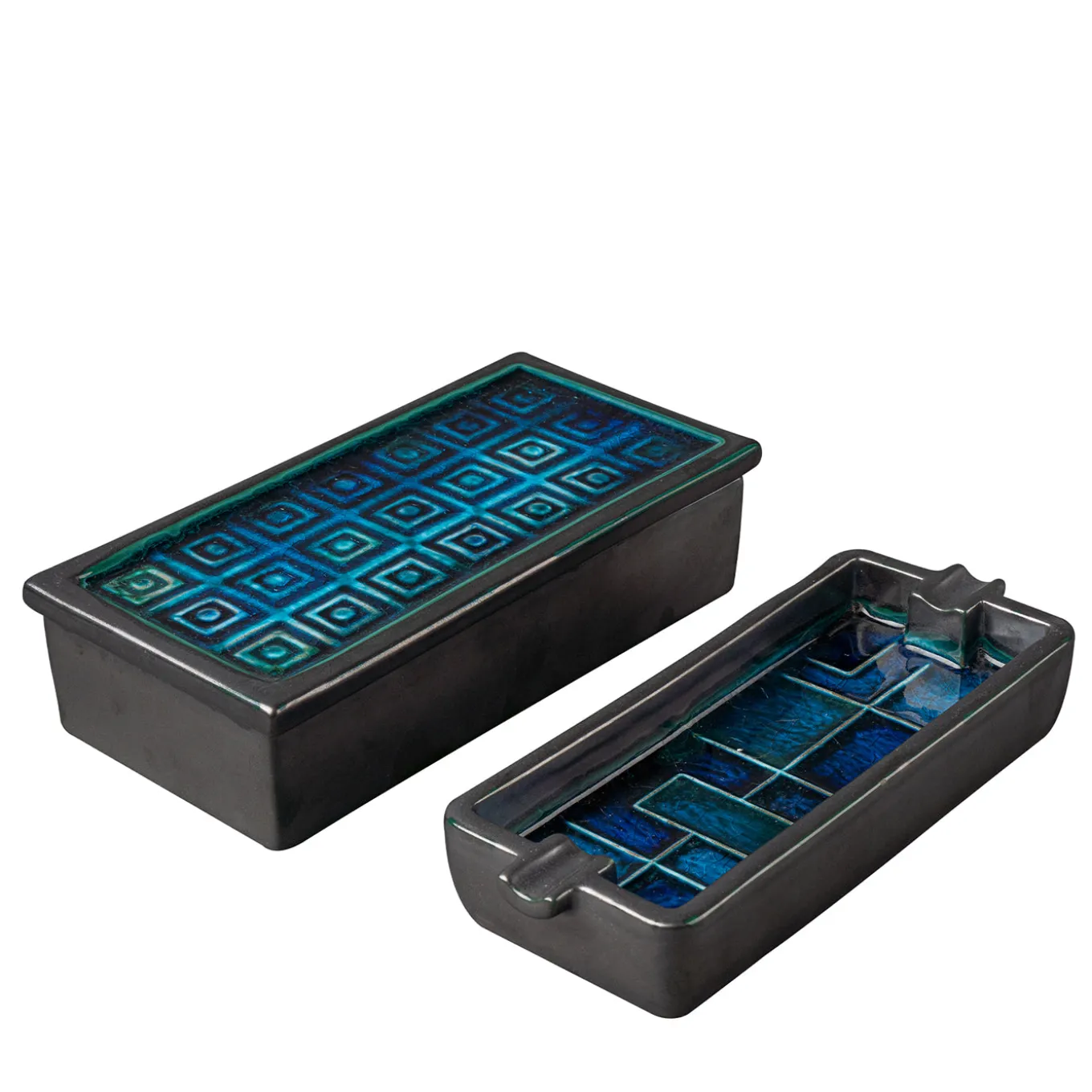 Set Scatola e Posacenere Nero e Blu di Aldo Londi