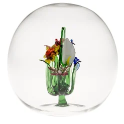Sfera Decorativa Mini Oasis Verde con Fiori in Vetro