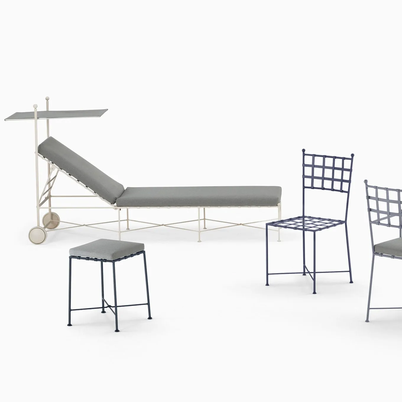 Sgabello Club blu in ferro battuto