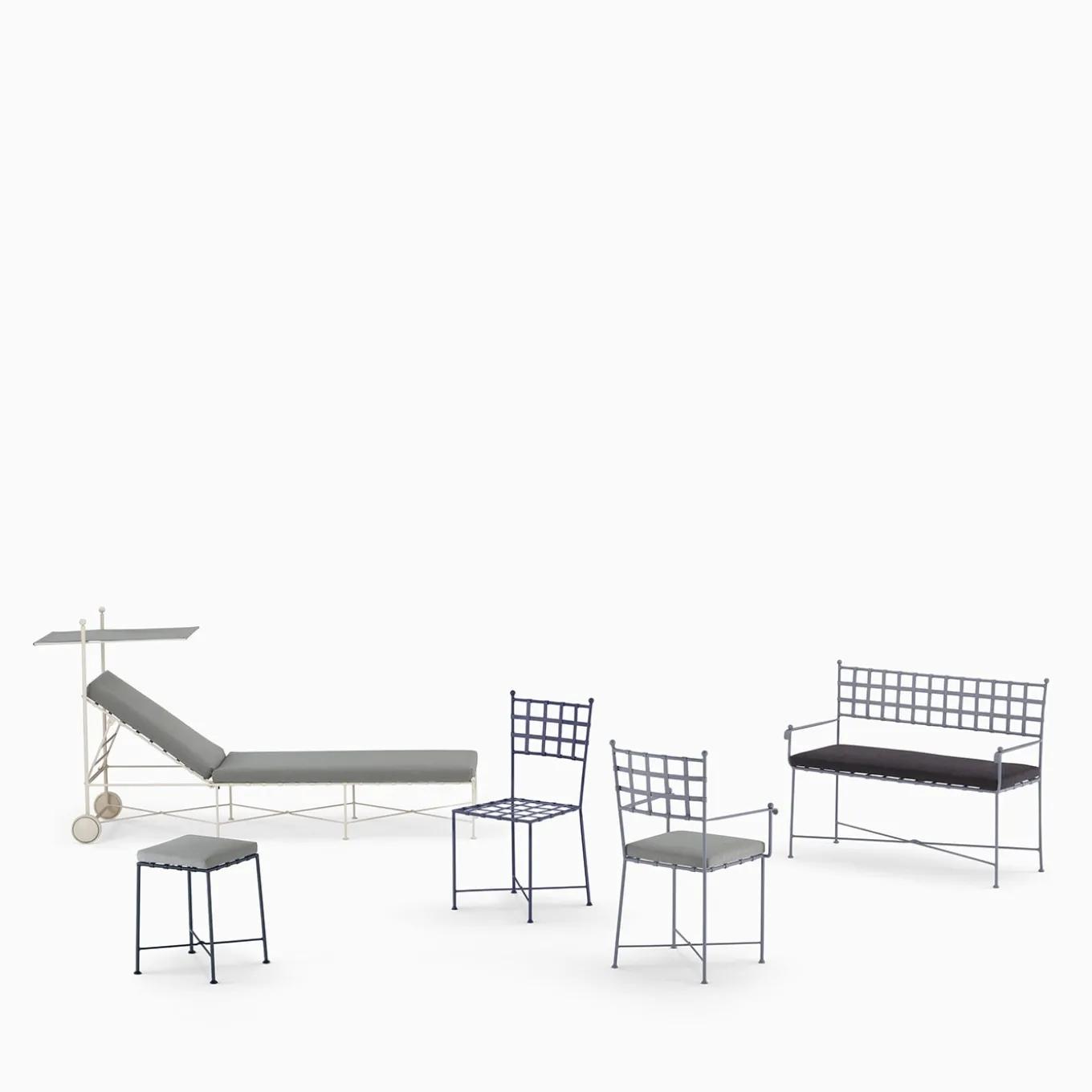 Sgabello Club blu in ferro battuto