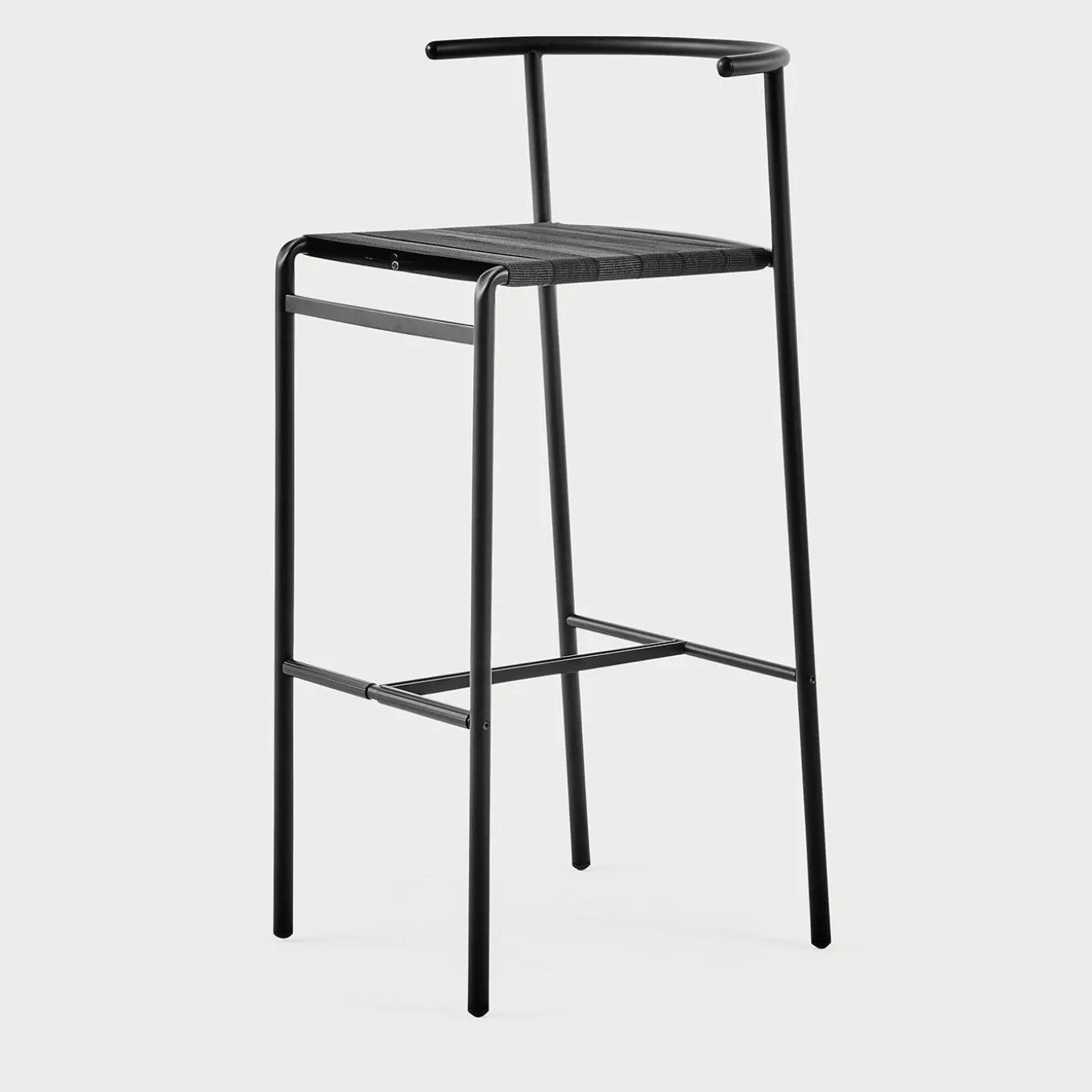 Sgabello da bar nero Café con sedile in cinghie di gomma nere