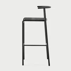 Sgabello da bar nero Café con sedile in cinghie di gomma nere