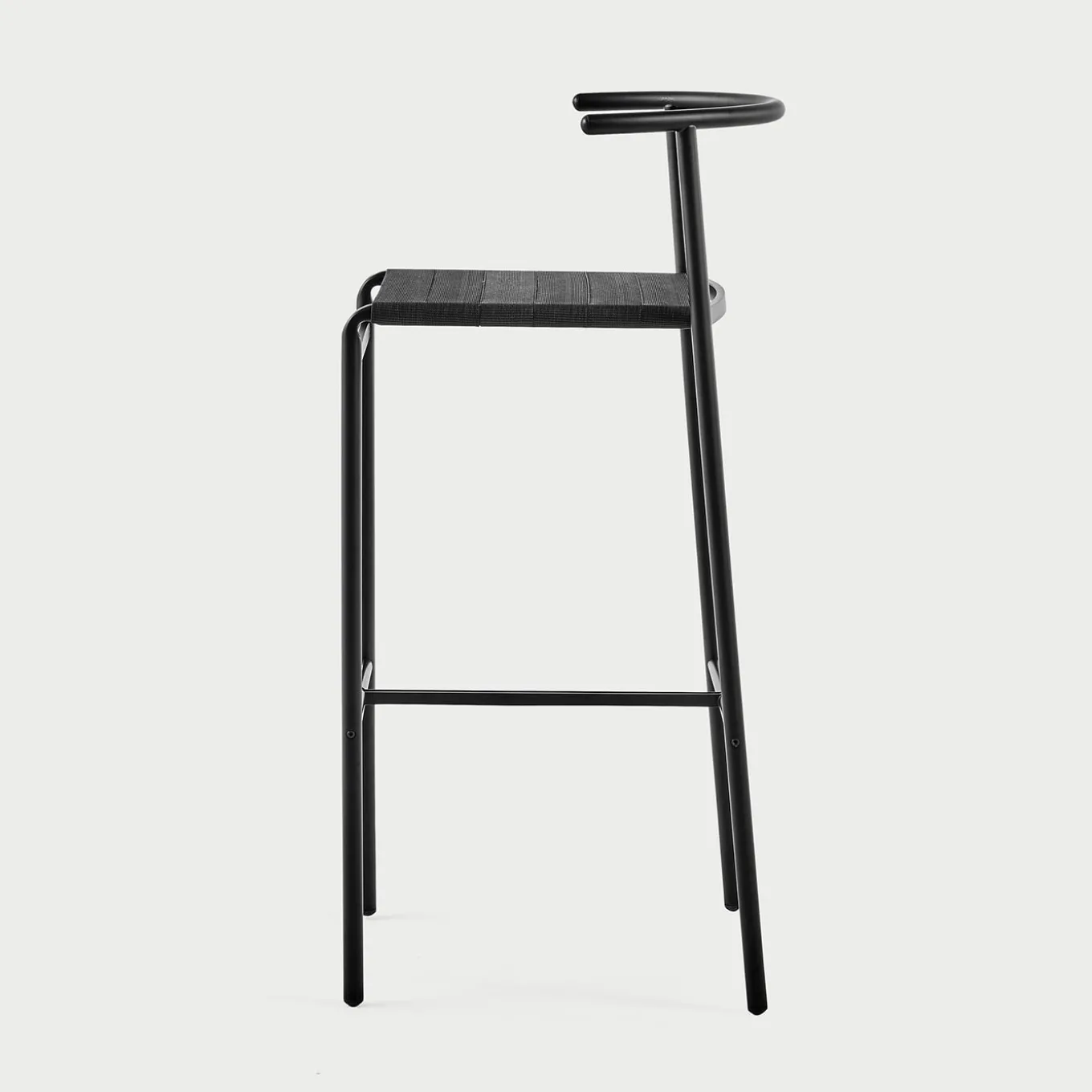 Sgabello da bar nero Café con sedile in cinghie di gomma nere