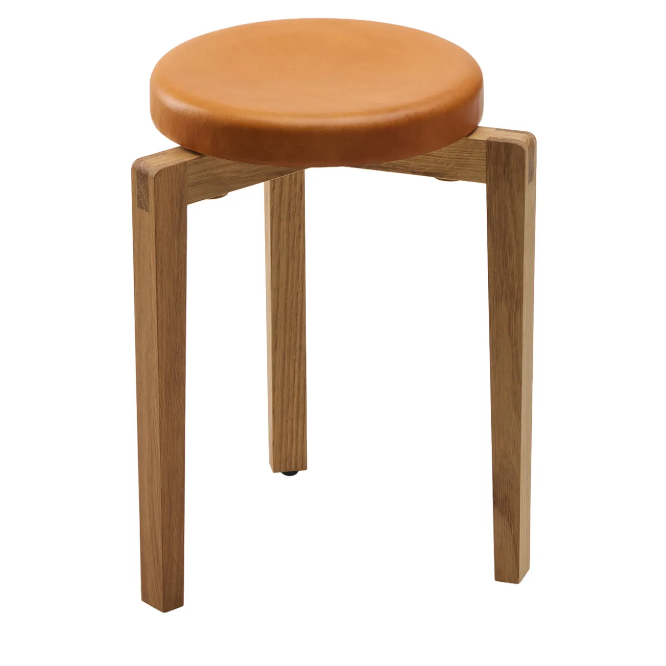 Sgabello rotondo in pelle cognac Gio