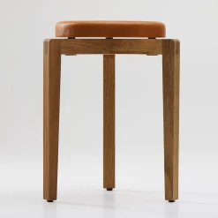 Sgabello rotondo in pelle cognac Gio