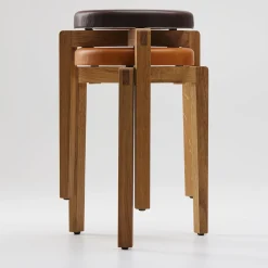 Sgabello rotondo in pelle cognac Gio