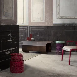 Sgabello Trame piccolo rotondo rosso